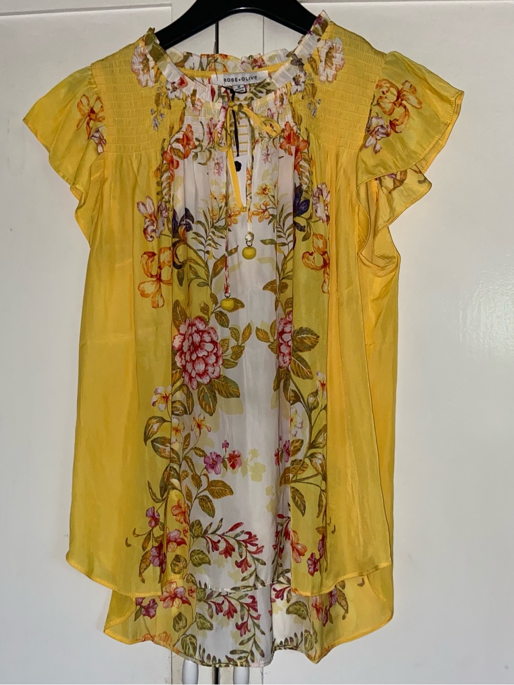 Rose & Olive Yellow Floral Flutter-Sleeve Blouse